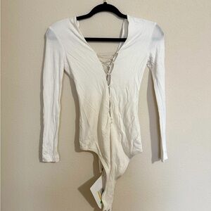 T by Alexander Wang - White Lace-Up Bodysuit - XS - NWT